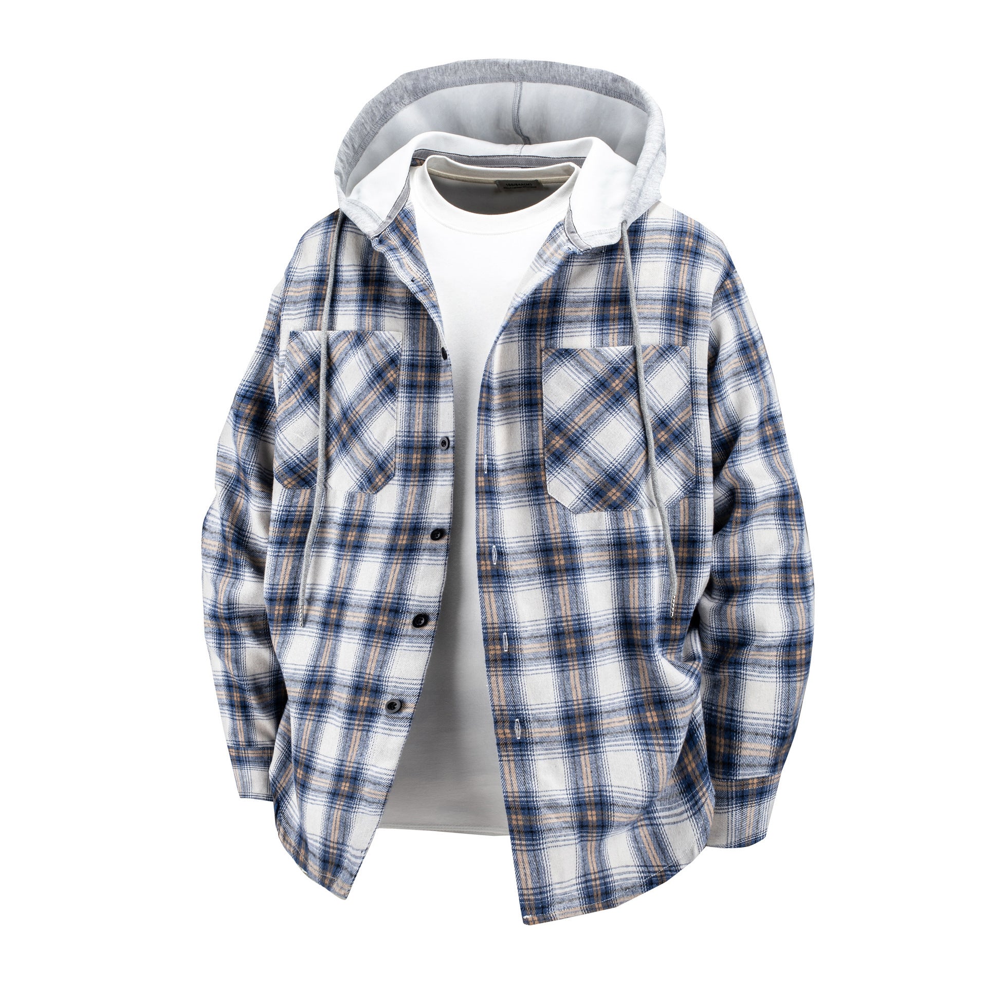 Hooded Men's And Women's Same Plaid Shirt Spring And Autumn