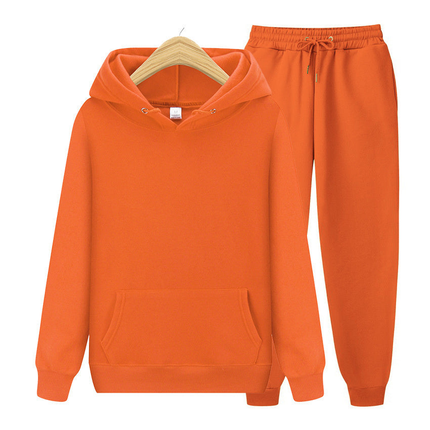 Men's Sports Ribbed Cuffs Hem Hooded Solid Color Pullover Sweater Set