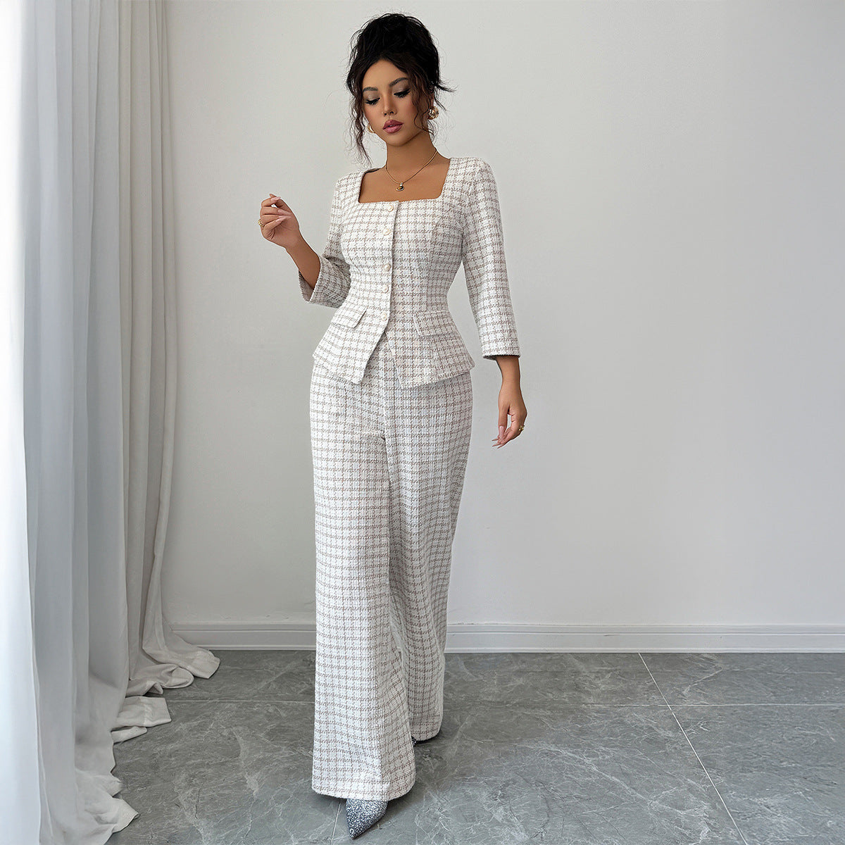 Elegant High-end Long-sleeved Shirt And Trousers Two-piece Set For Women