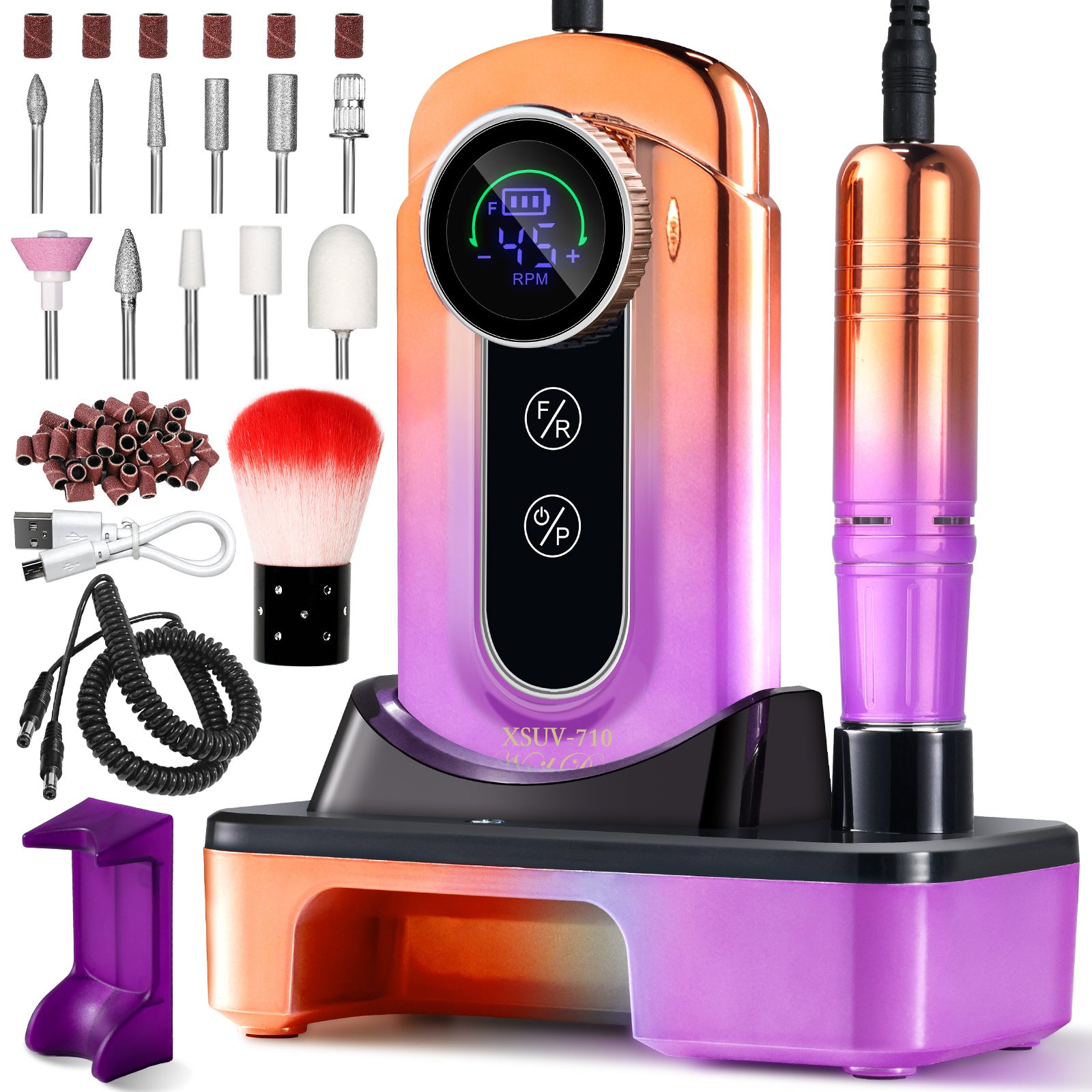 Nail Drill, Portable Electric Nail File 45000RPM, Rechargeable Nail Drill Professional With Bits & Base, For Acrylic Gel Nails, E-File Machine, Manicure Polishing, For Salon Home