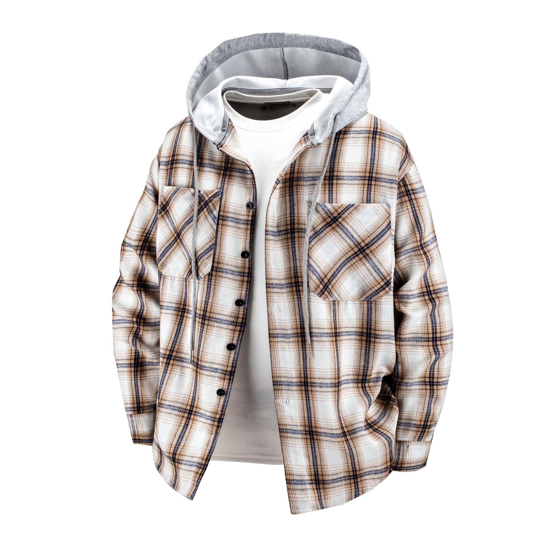 Hooded Men's And Women's Same Plaid Shirt Spring And Autumn