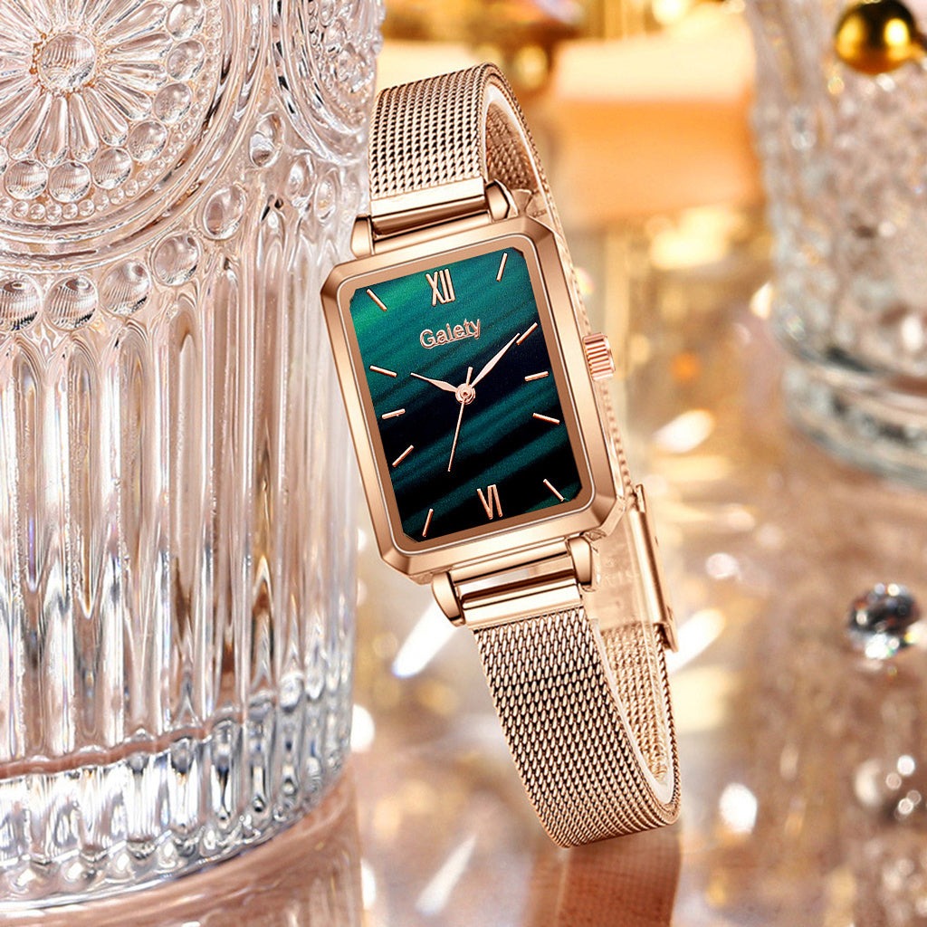 Korean Version Trend Square Head Green Plate Watch Set