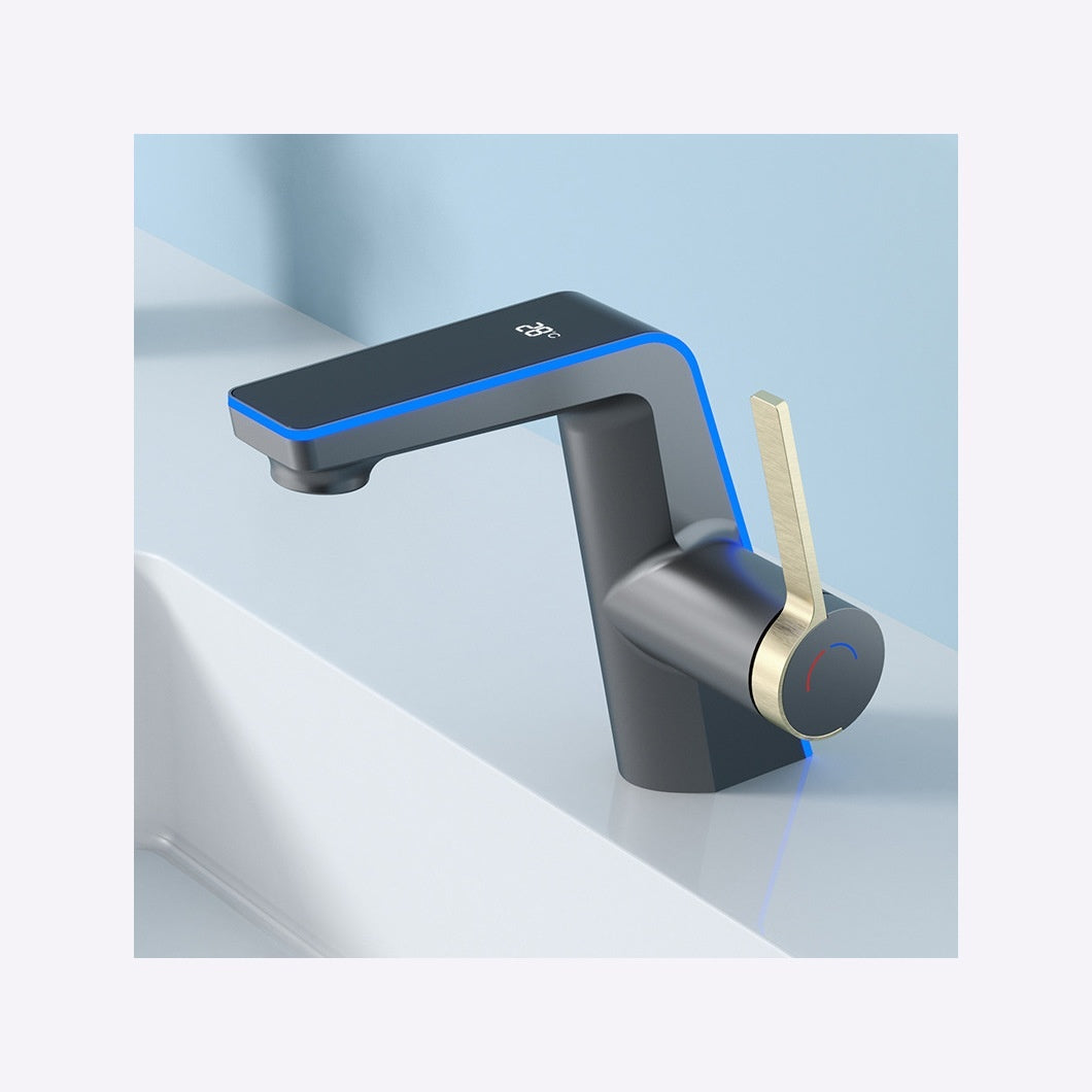 Intelligent Digital Display Water Temperature Icicle Water-cooled Tropical Ambience Light Basin Faucet Bathroom Household Faucet