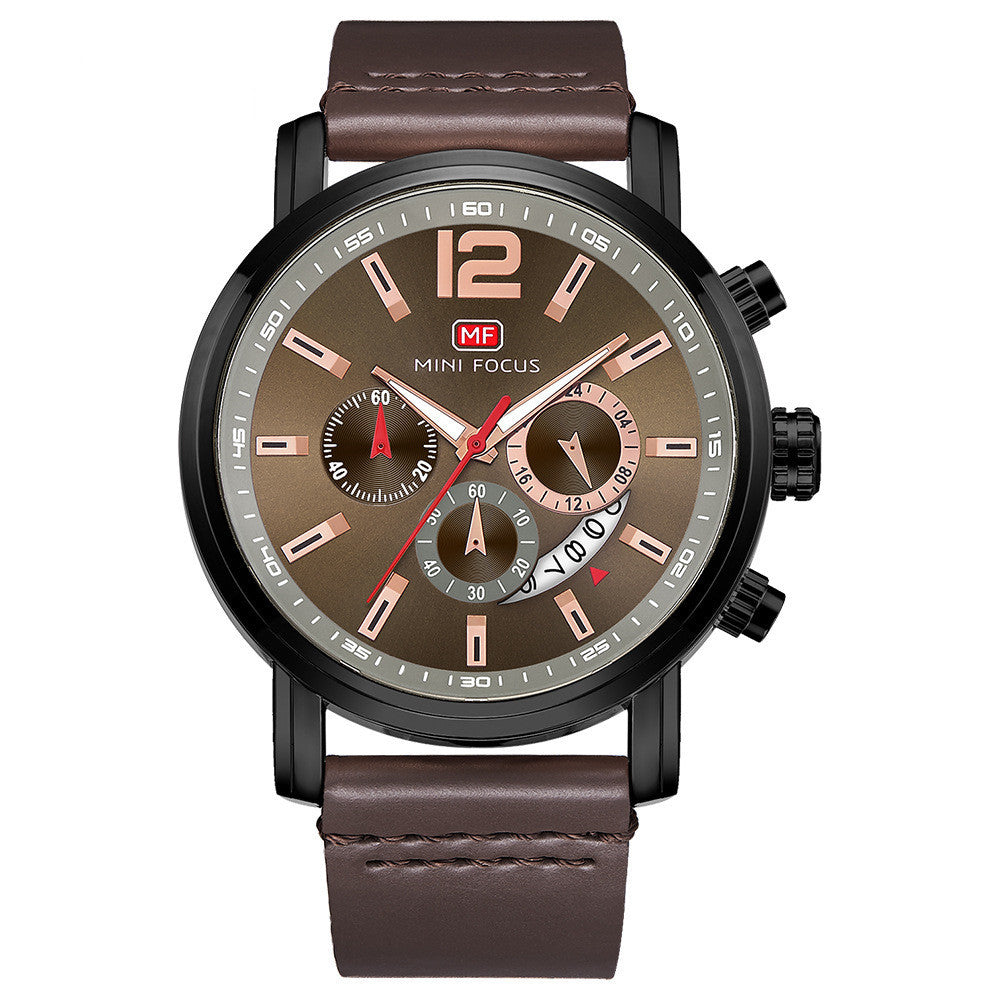 Fashion Casual Three-pin Luminous Men's Quartz Leather Watch