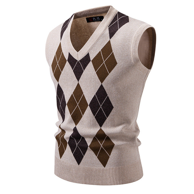 Men's Fashionable Plaid Pullover Leisure Sweater