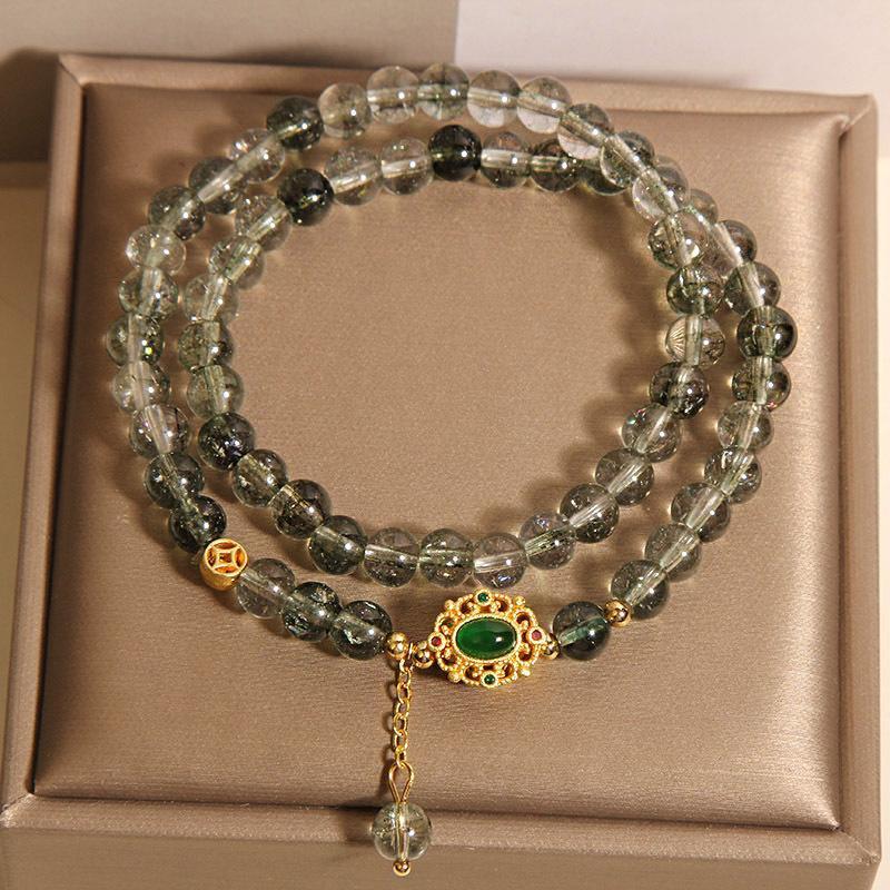 New Chinese Style Green Phantom Quartz Crystal Double Ring Bracelet
