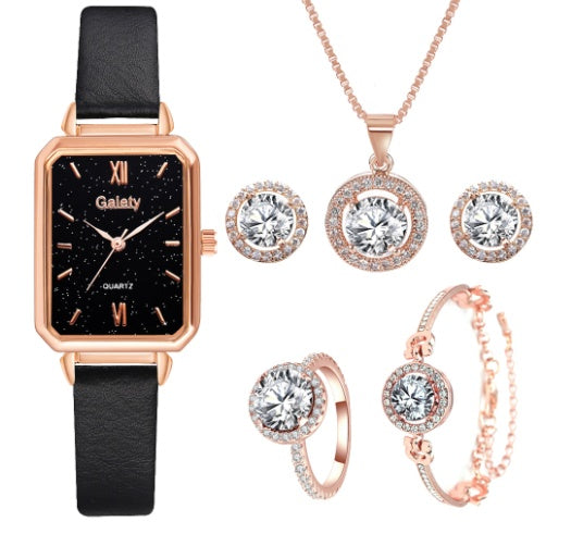 Korean Version Trend Square Head Green Plate Watch Set