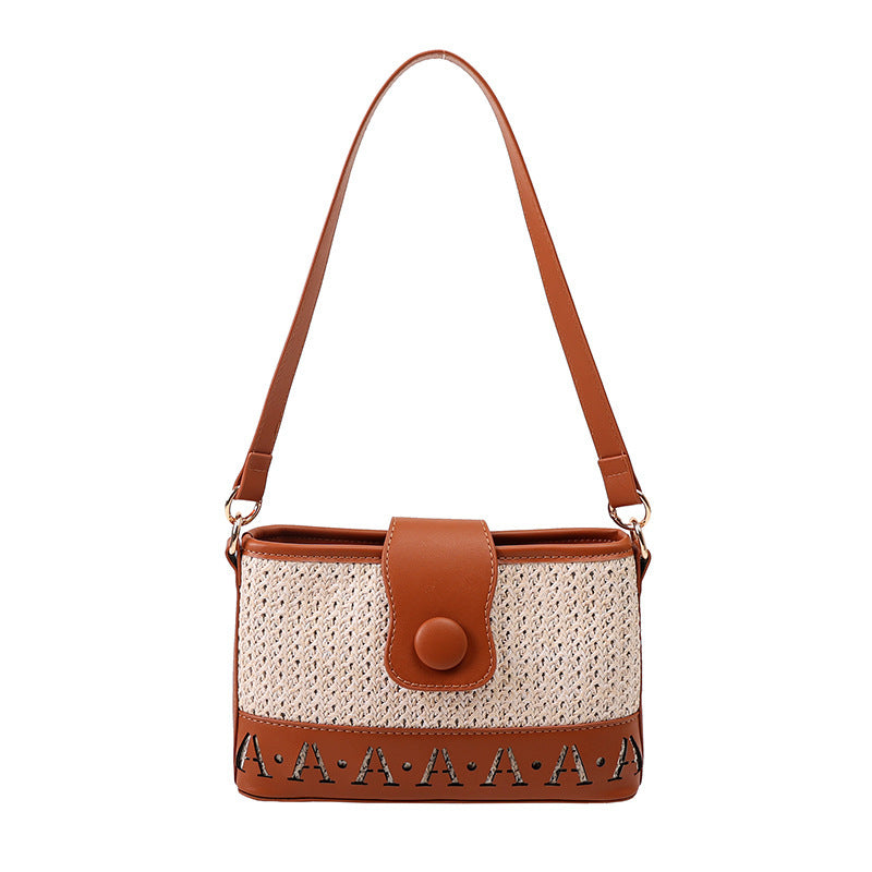 Summer Fashion Woven Female Niche Korean Style Advanced Texture Letters Hollow Shoulder Bag