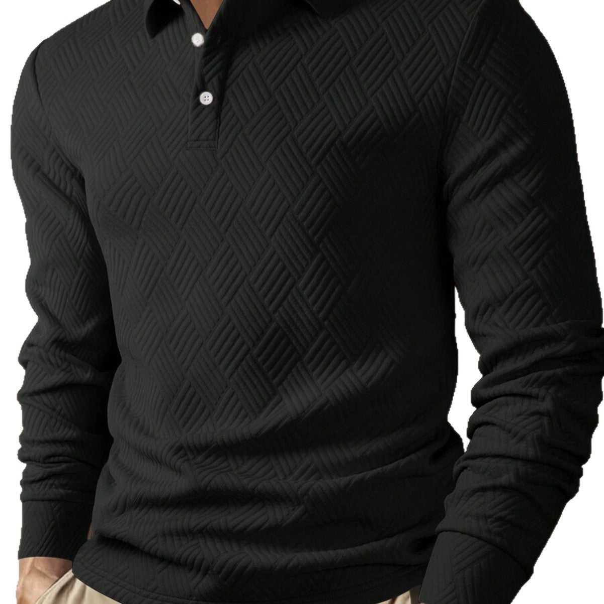 Men's Versatile Solid Color Fashion Lapel Long Sleeve Polo Shirt