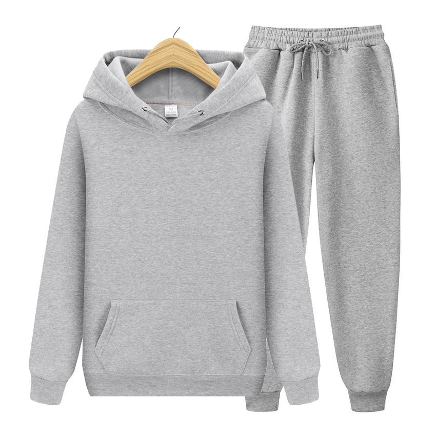 Men's Sports Ribbed Cuffs Hem Hooded Solid Color Pullover Sweater Set
