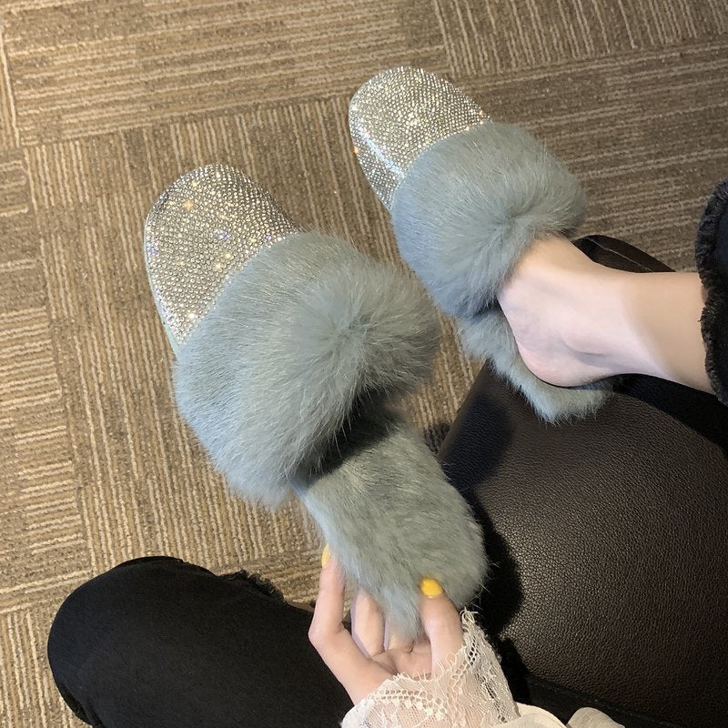Women's Autumn And Winter New Style Diamond Wool Slippers