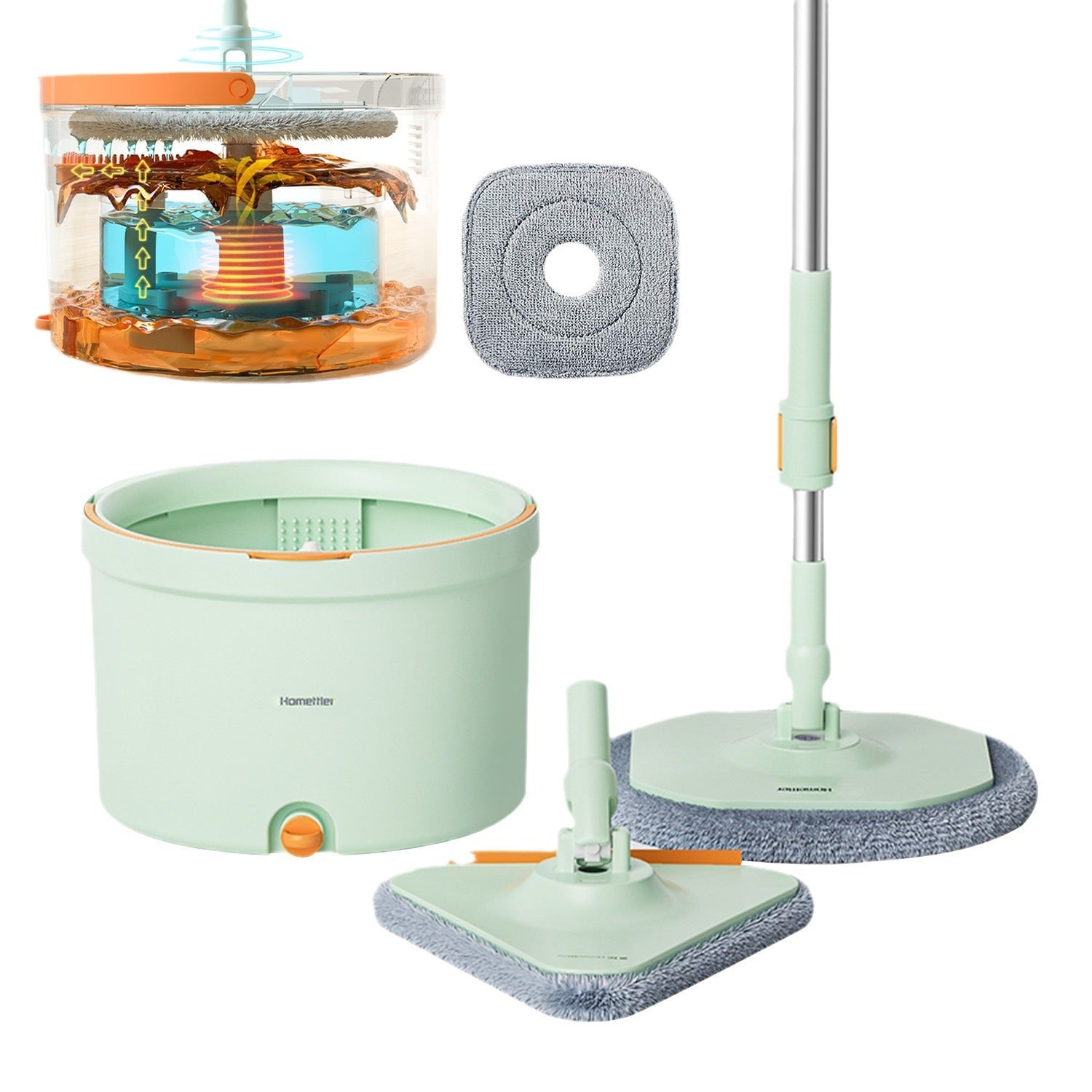 Hand Free Rotating Mop For Cleaning Sewage Separation, Flat