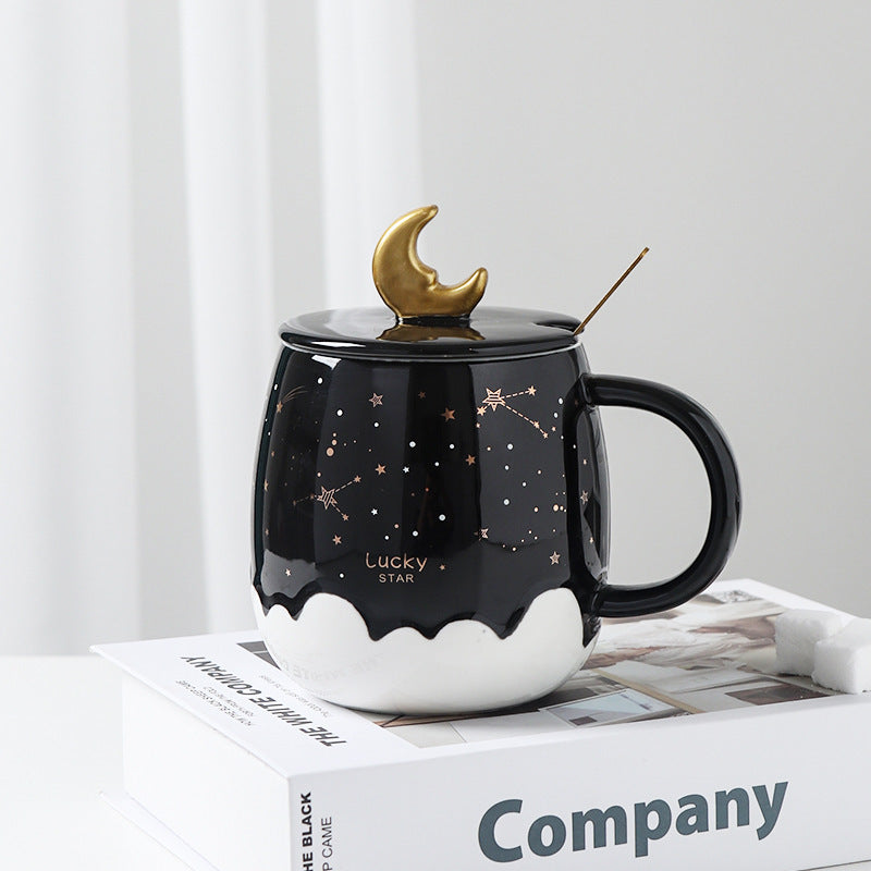 Starry Sky Ceramic Cup Black And White Embossed Mug Couple