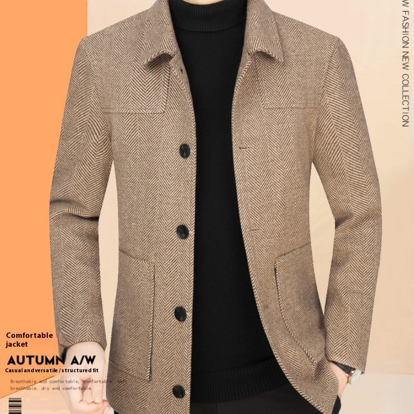 Men's Lapel Woolen Jacket Business Casual Jacket