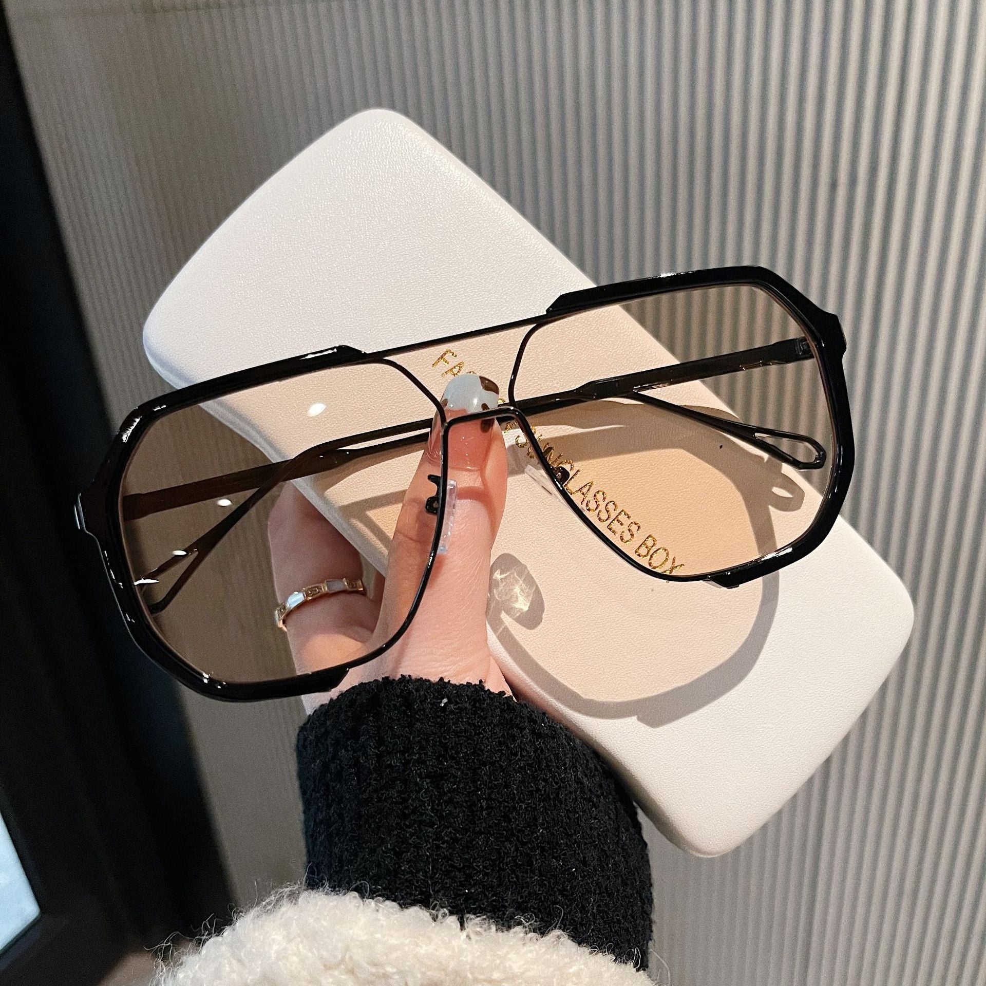 Fashion Double Beam Integrated Sunglasses Large Frame Decoration Plain Glasses Ins