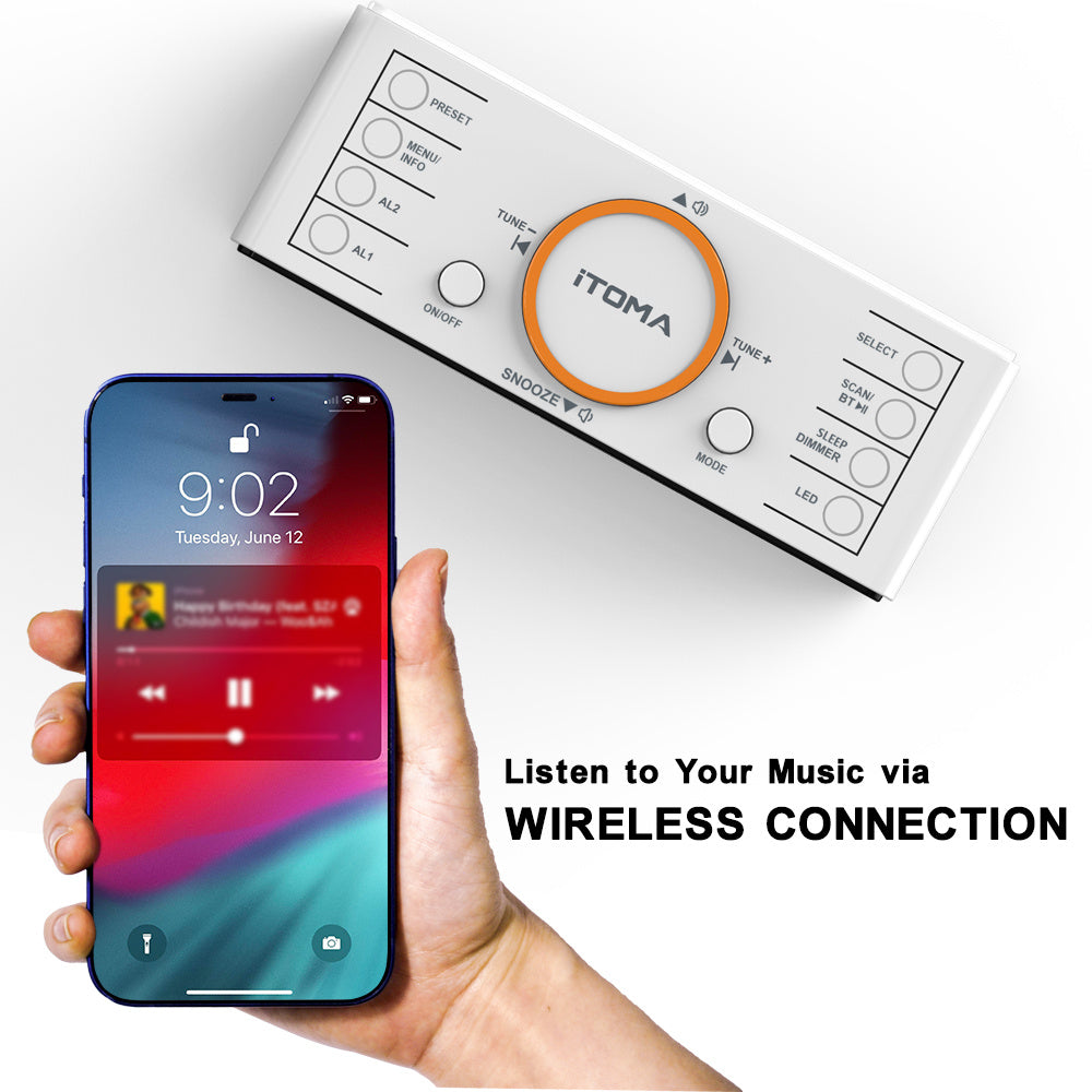 1pc White LED Alarm Clock Radio With Wireless Speaker, FM Radio, Dual Alarm And USB Charger , Bedside Desk Clock With Adjustable Dimmer And Night Light