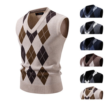 Men's Fashionable Plaid Pullover Leisure Sweater