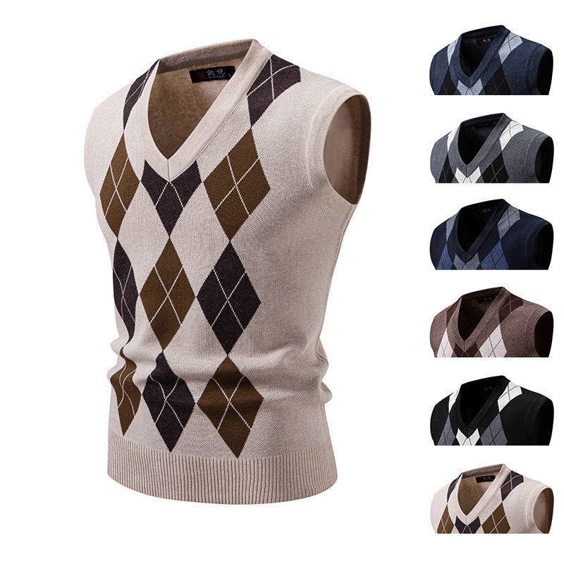 Men's Fashionable Plaid Pullover Leisure Sweater