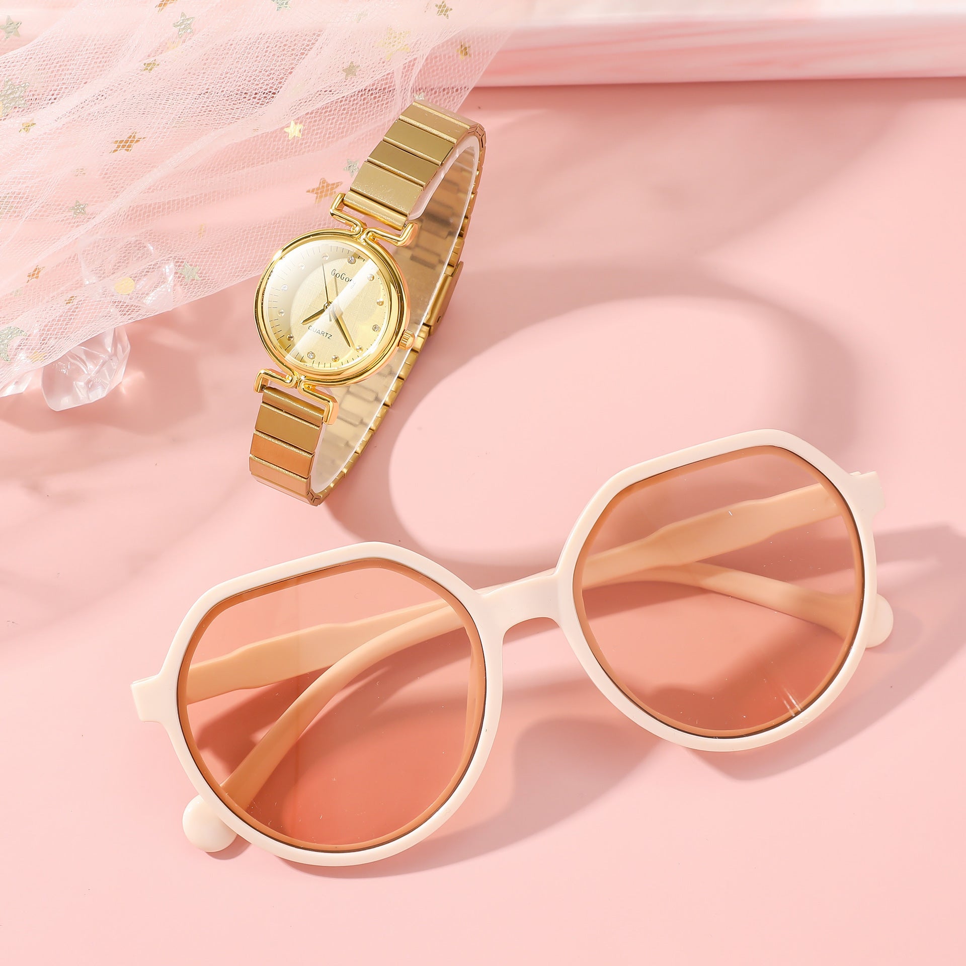 Steel Belt Ladies New Simple Watch Wallet Sunglasses Suit