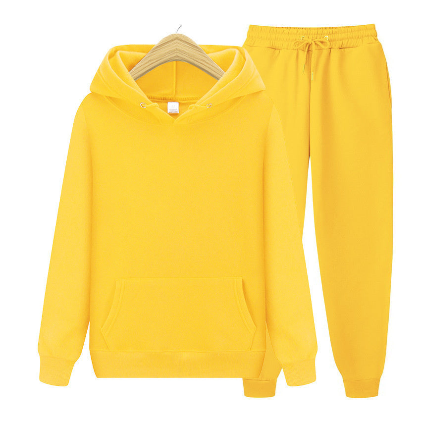 Men's Sports Ribbed Cuffs Hem Hooded Solid Color Pullover Sweater Set