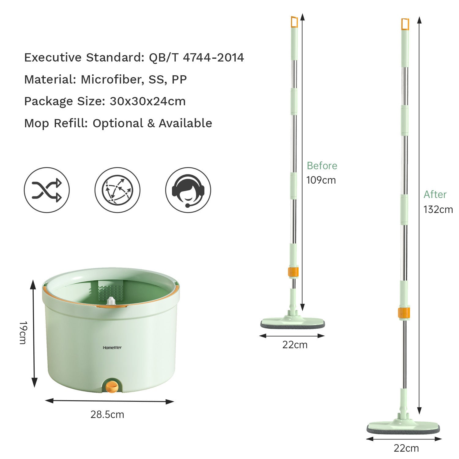 Hand Free Rotating Mop For Cleaning Sewage Separation, Flat