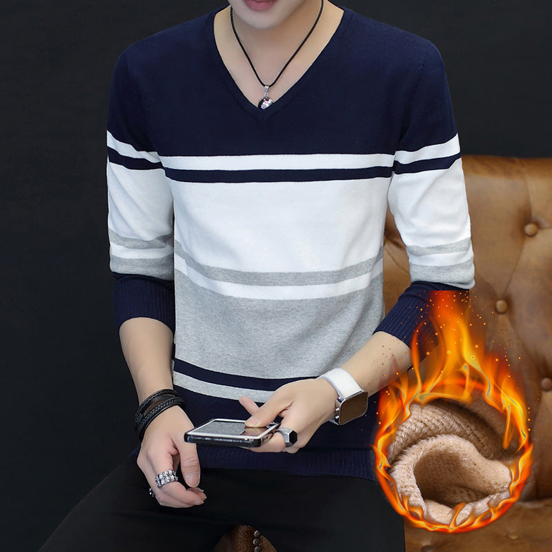 Winter New Men's Velvet Padded Sweater Youth Korean Leisure Warm Men's Knitwear