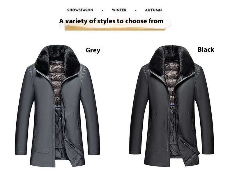 Haining Genuine Leather Clothes Men's Middle-aged High-grade Sheepskin Down