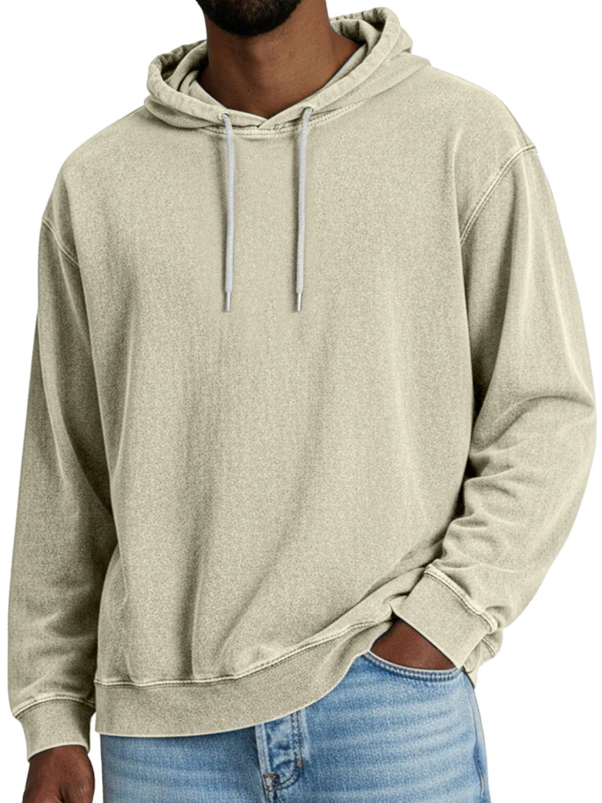 Casual Solid Color Hooded Long-sleeved Sweatshirt Men