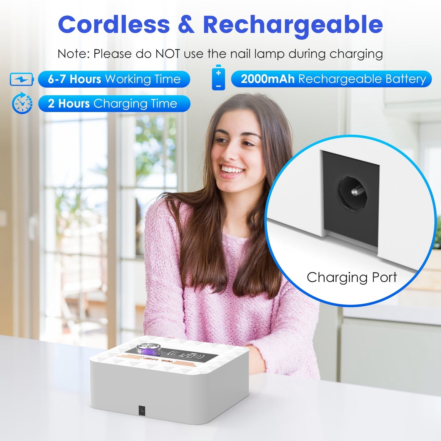 1Pc 120W Cordless UV Nail Lamp Rechargeable Gel Curing Lamp Gel Polish Light Nail Dryer With LED Display 1S To 120S Timer Settings 30 LED Beads For Salon And Home