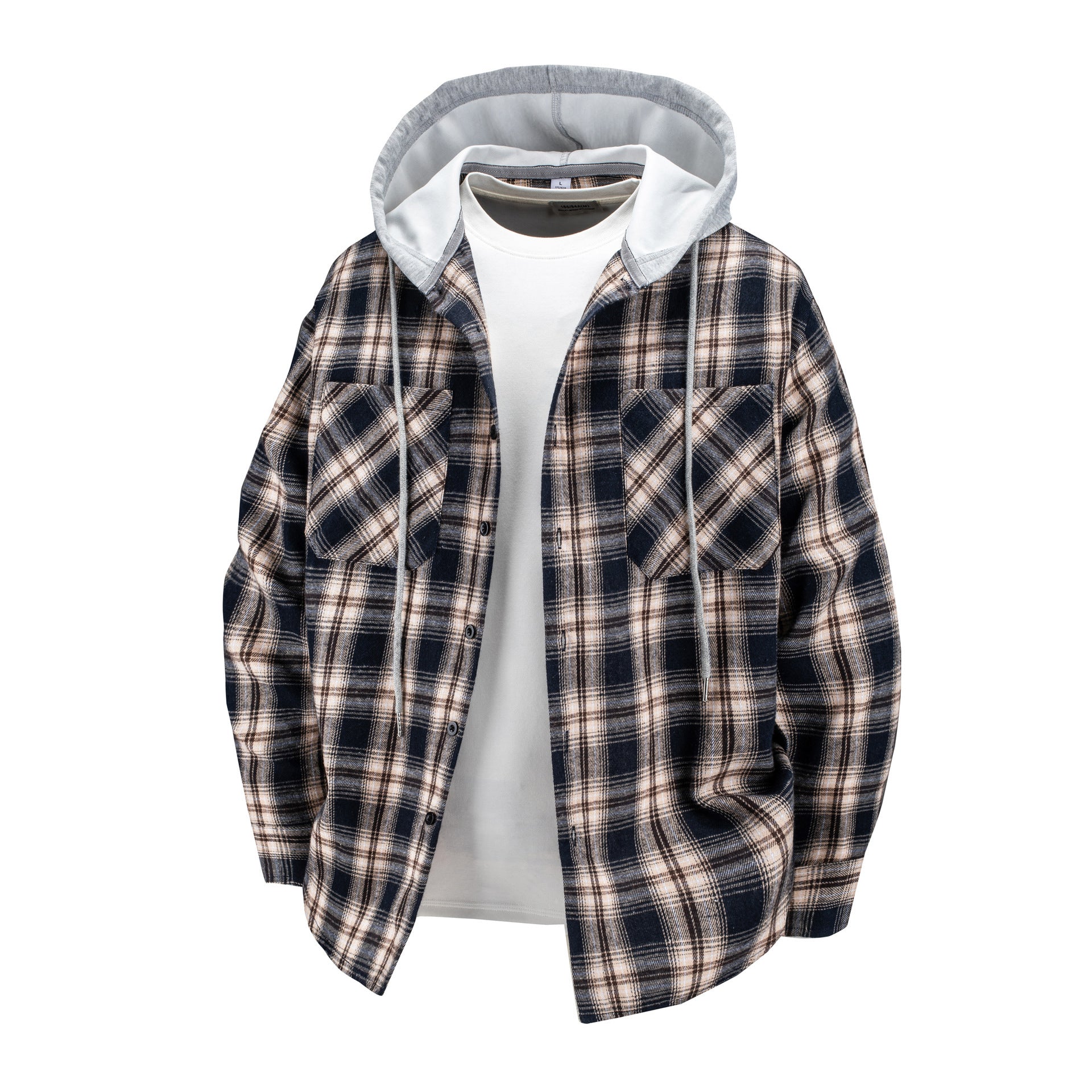 Hooded Men's And Women's Same Plaid Shirt Spring And Autumn