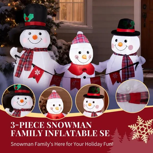 6.2FT Lighted Christmas Inflatable Decoration, Inflatable Snowman Family With Bunting, Funny Blow Up Yard Decorations With Built-in LED Lights For Holiday Party Front Yard Lawn Garden Decor