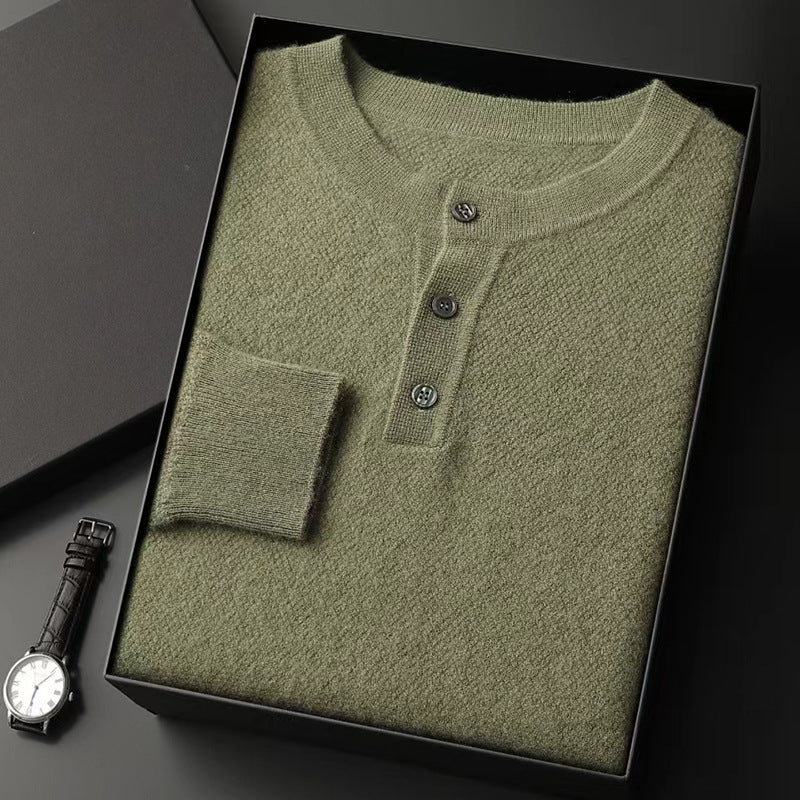New Men's Round Neck Half Button Sweater