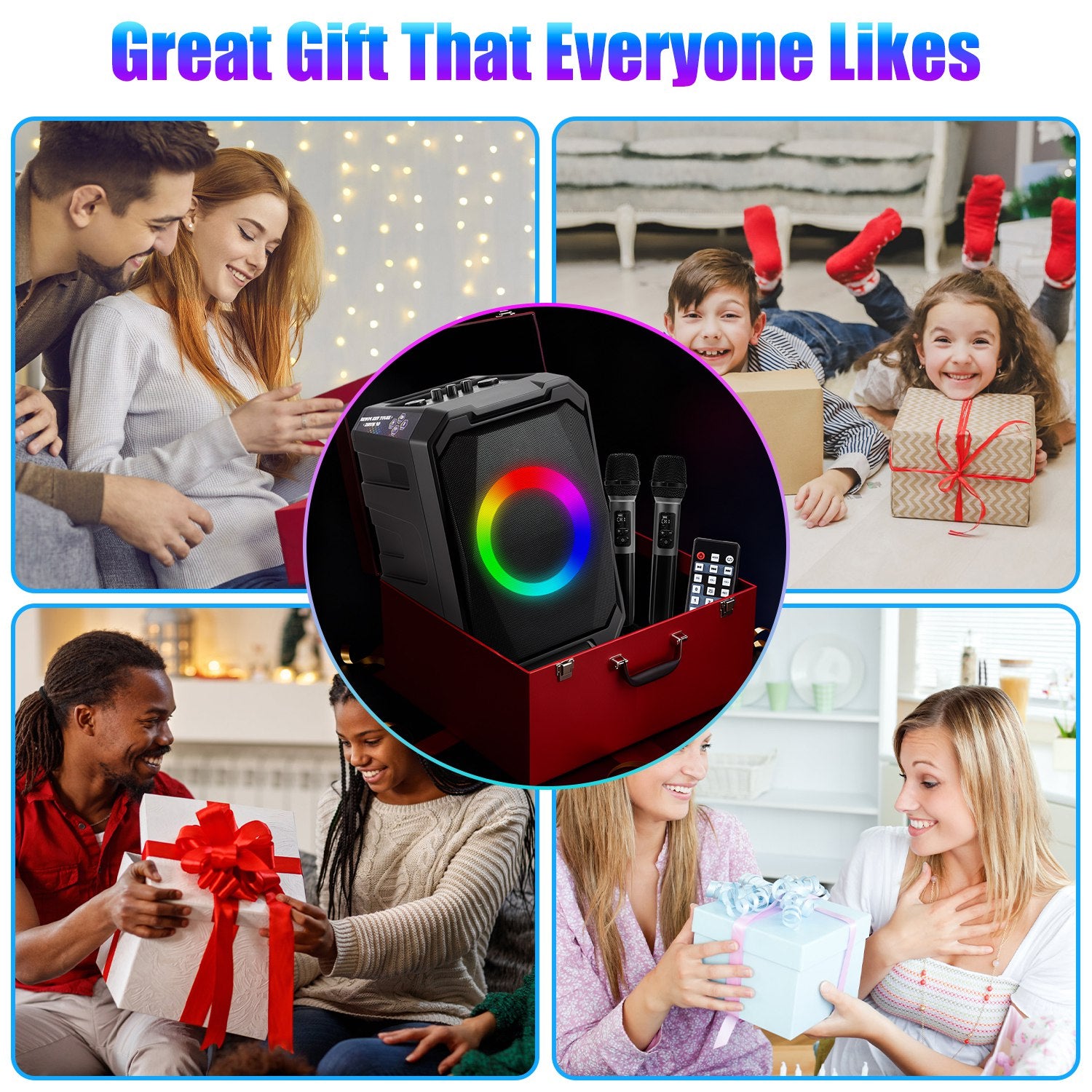 1Pc Portable Wireless Party Speaker With LED Light 2 Wireless Mics Remote Control TWS Music Accompany Mic. Priority Bass Echo Mic Treble Guitar In