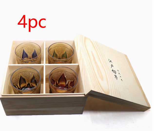 Jinzhi Japanese-style Jianghu Crystal Glass Rewell Cup Hand Carved Whiskey Shot Glass Retro