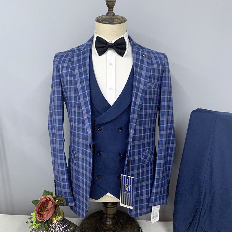 Men's Three-piece Fashion Personality Plaid Suit