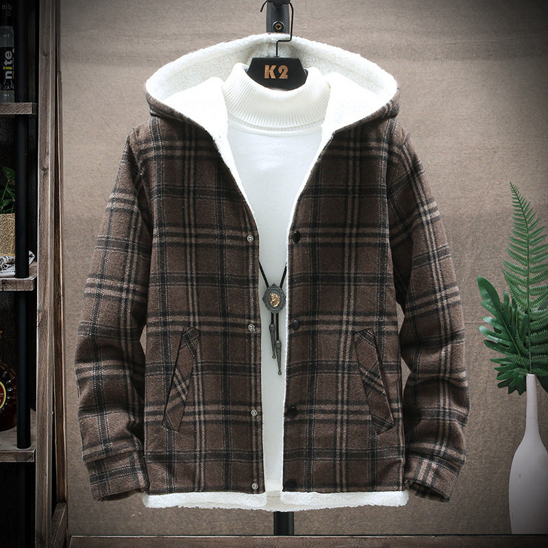 Men's Casual Hooded Cashmere Fleece Cotton Jacket Thickened Jacket Youth Coat