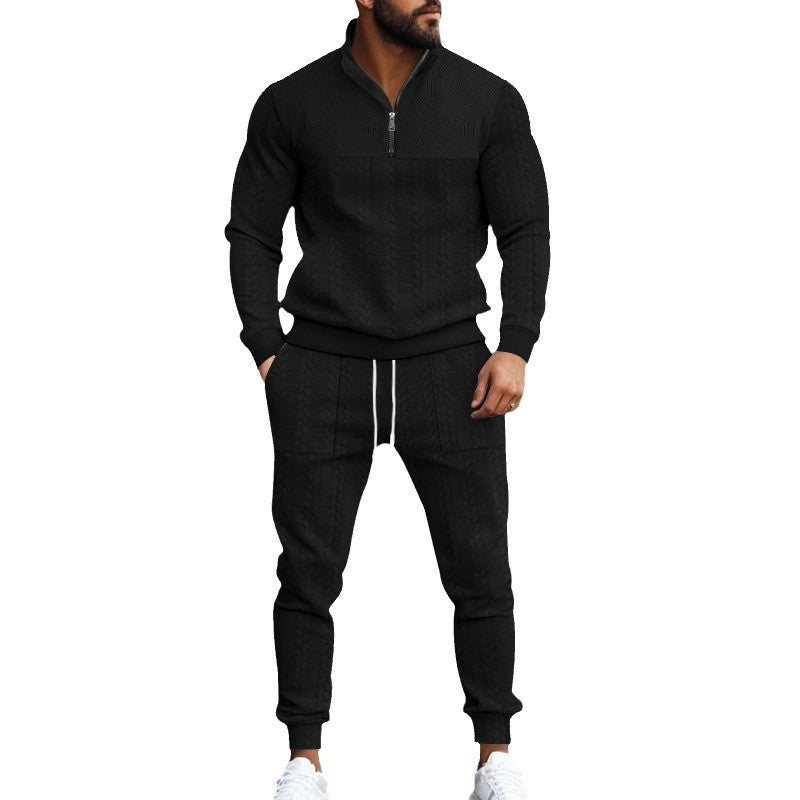 Men's Casual Fleece-lined Warm-up Zippered Track Pants Set