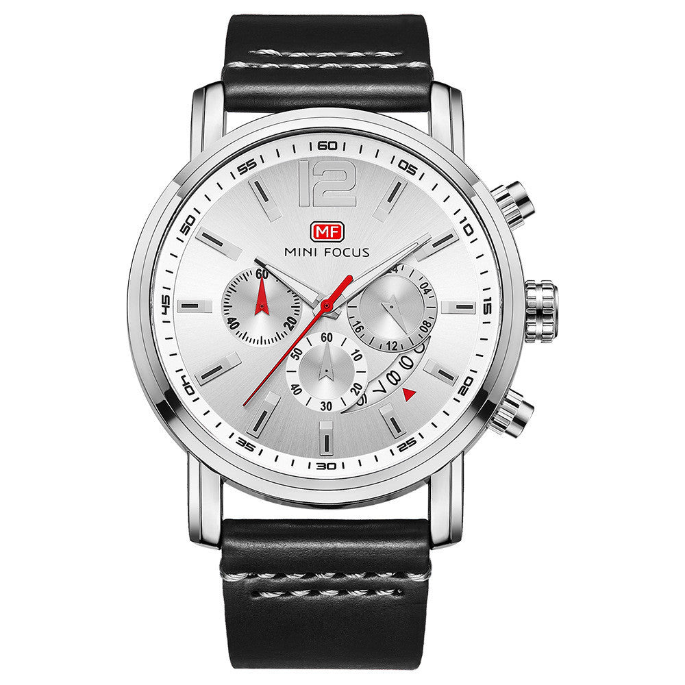 Fashion Casual Three-pin Luminous Men's Quartz Leather Watch