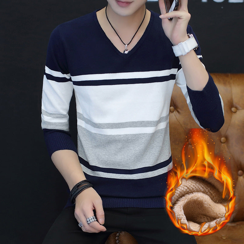 Winter New Men's Velvet Padded Sweater Youth Korean Leisure Warm Men's Knitwear